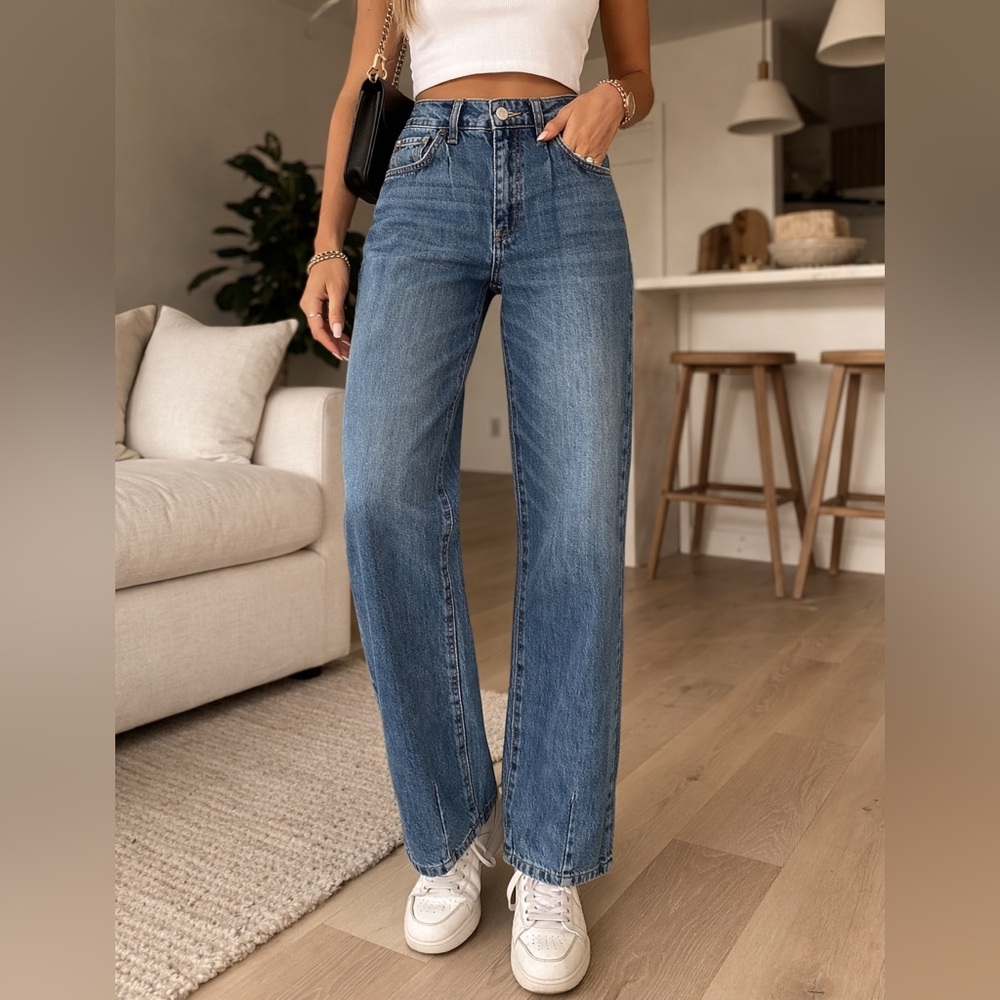 Pilcro high rise straight leg jeans size 26 medium wash cotton denim - Picture 2 of 10